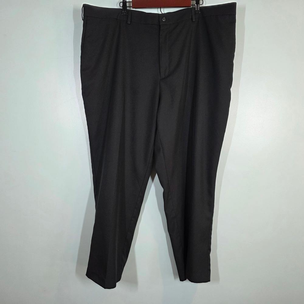 PGA Tour Mens Golf Pants Black Flat Front Polyester‎ Trousers 46x30 ZZ230